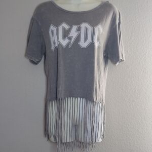 AC/DC Gray Fringe Short Sleeve Tee